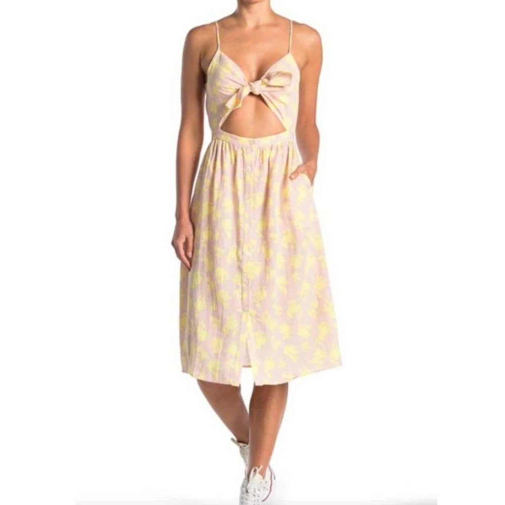 Fruch Paris Midi  Sun Dress S Yellow Red Floral Striped Cutout Tie French Style